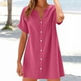 thumbnail image 1 of BLTIBY Womens Button Up Shirt Dress Summer V-Neck Solid Color Mini Dress Casual Short Sleeve Loose Tunic Dresses Hot Pink XL, 1 of 6