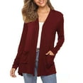 thumbnail image 1 of BLTIBY Womens Cardigan Jacket Winter Autumn Solid Color Open Front Long Sleeve Sweater Casual Trendy Lightweight Coat with Pockets Wine XXL, 1 of 9