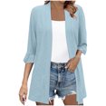 thumbnail image 1 of BLTIBY Womens Cardigan Tops Spring Fall 3/4 Sleeve Solid Color Blouse Loose Casual Lightweight Open Front Light Blue XXL, 1 of 8