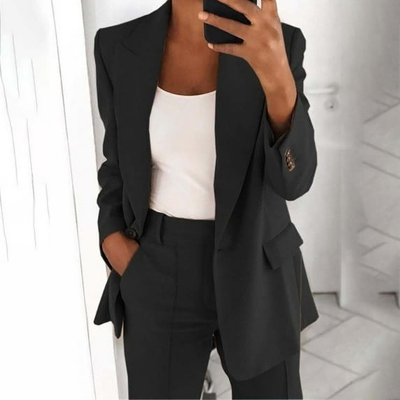 BLTIBY Womens Casual Blazer Jacket Fall Spring Solid Color Long Sleeve Open Front Business Work Office Suit Lapel Button Tops Coat Black 4XL