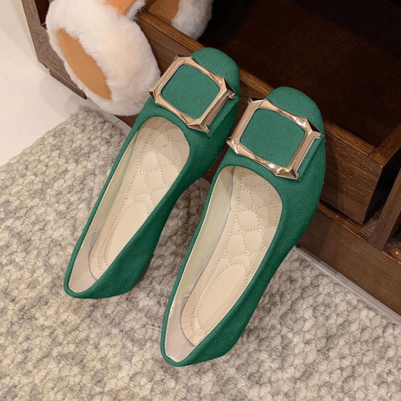 BLTIBY Womens Casual Candy Color Flat Shoes with Decorative Buckle Square Toe for Work and Everyday Army Green 36