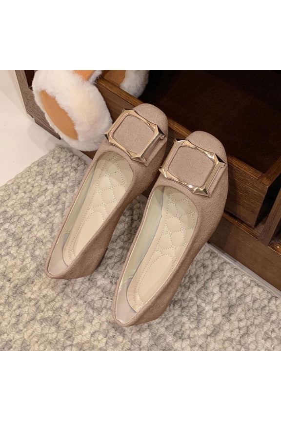 Womens Casual Candy Color Flat Shoes with Decorative Buckle Square Toe for Work and Everyday Khaki 41