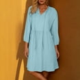 thumbnail image 1 of BLTIBY Womens Casual Dress Summer V Neck Drawstring Solid Color 3/4 Sleeve Dress Fashion Comfortable Loose Tunic Dresses Light Blue XXL, 1 of 9