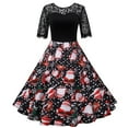thumbnail image 1 of BLTIBY Womens Christmas Dress Short Sleeve Round Neck Lace Patchwork Evening Prom Dresses 2024 Fall Winter Xmas Vintage Cocktail Pleated A-Line Party Dress Red XL, 1 of 4