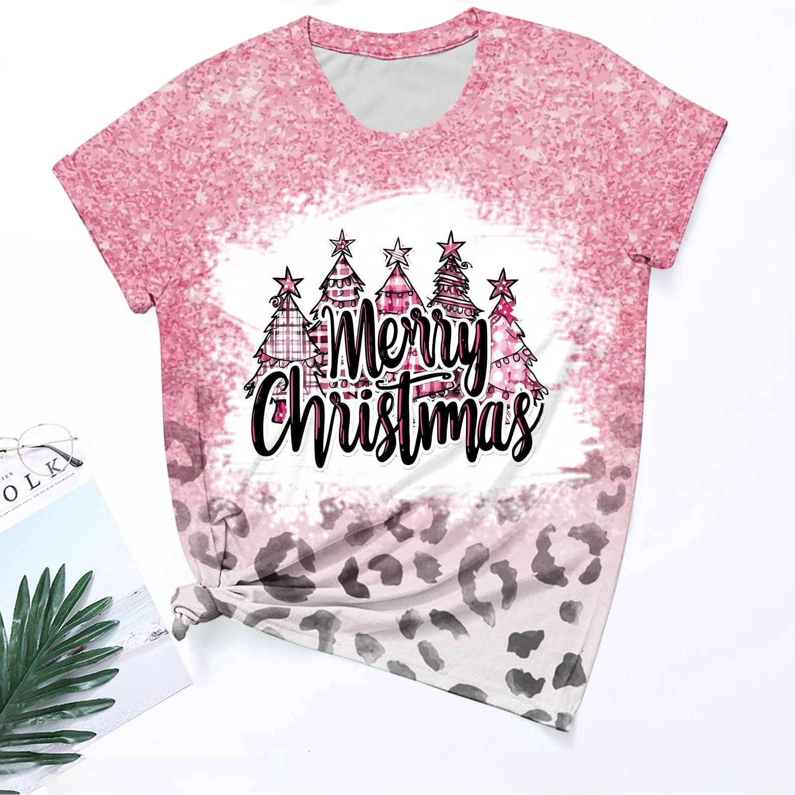 BLTIBY Womens Christmas Sweatshirts Short Sleeve Round Neck Printed ...