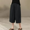 thumbnail image 1 of BLTIBY Womens Cotton Linen Pants Solid Colour Elastic Waist Drawstring Straight Leg Wide Leg High Waist Cropped Trousers Fashion Casual Black L, 1 of 3