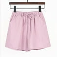 thumbnail image 1 of BLTIBY Womens Cotton Linen Shorts Solid Color Summer Elastic Waist Drawstring Short Pants with Pockets for Walking Exercise Casual Fashion Pink S, 1 of 4