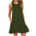 thumbnail image 1 of BLTIBY Womens Dresses Sleeveless Spring Summer Mini Dress Round Neck Solid Color Casual Beach Fashion Vacation Dresses 2025 Army Green XL, 1 of 4