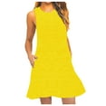 thumbnail image 1 of BLTIBY Womens Dresses Sleeveless Spring Summer Mini Dress Round Neck Solid Colour Casual Beach Fashion Vacation Dresses 2025 Yellow M, 1 of 6