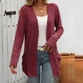thumbnail image 1 of BLTIBY Womens Fall Fashion Cardigan Lightweight Soft Knit Pinstripe Open Front Soft Coats with Pockets Wine M, 1 of 4