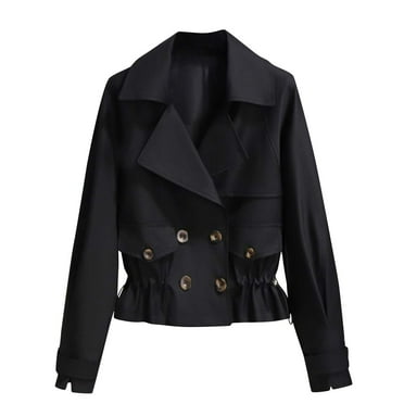 BLTIBY Womens Fall Winter Coats Solid Color Lapel Cardigan Warm Short Jackets Long Sleeve Coat with Pockets 2024 Black 3XL