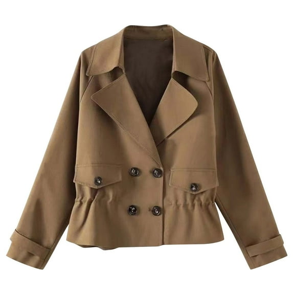 BLTIBY Womens Fall Winter Coats Solid Color Lapel Cardigan Warm Short Jackets Long Sleeve Coat with Pockets 2024 Brown M