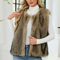 thumbnail image 1 of BLTIBY Womens Faux Fur Cardigan Vest Fall Winter Crewneck Sleeveless Open Front Top Fuzzy Coat Fluffy Jacket Windproof Warm Soft Khaki XL, 1 of 8