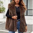thumbnail image 1 of BLTIBY Womens Faux Fur Cardigan Vest Fall Winter Long Sleeveless Lapel Open Front Top Fuzzy Coat Fluffy Jacket Windproof Warm Soft Coffee 3XL, 1 of 8