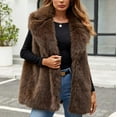thumbnail image 1 of BLTIBY Womens Faux Fur Cardigan Vest Fall Winter Long Sleeveless Lapel Open Front Top Fuzzy Coat Fluffy Jacket Windproof Warm Soft Coffee L, 1 of 8