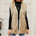 thumbnail image 1 of BLTIBY Womens Faux Fur Cardigan Vest Fall Winter Long Sleeveless Open Front Top Fuzzy Coat Fluffy Jacket Windproof Warm Soft Khaki XXL, 1 of 8