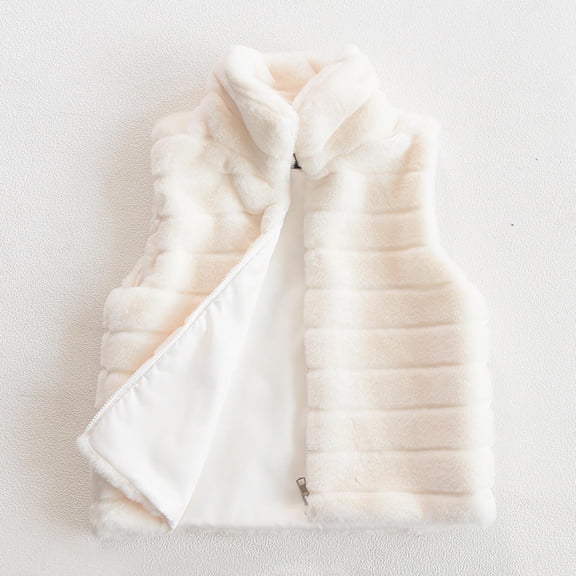 BLTIBY Womens Faux Fur Cardigan Vest Fall Winter Stand Neck Sleeveless Zip Up Open Front Top Fuzzy Coat Fluffy Jacket Windproof Warm Soft White 3XL
