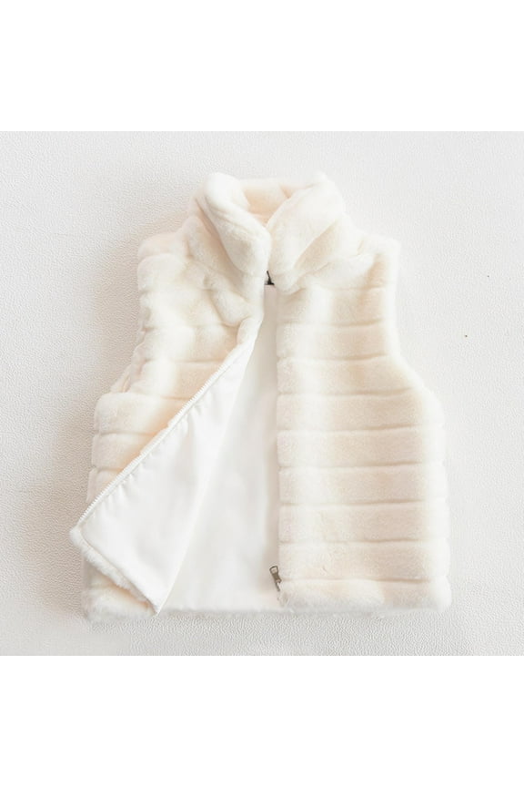 Womens Faux Fur Cardigan Vest Fall Winter Stand Neck Sleeveless Zip Up Open Front Top Fuzzy Coat Fluffy Jacket Windproof Warm Soft White L