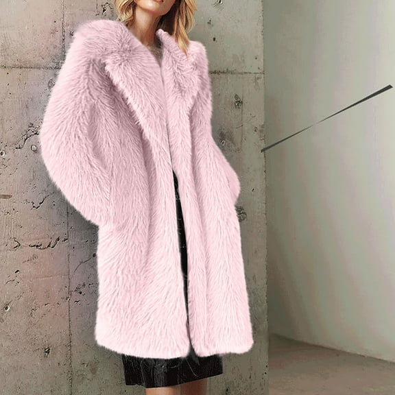 BLTIBY Womens Faux Fur Jacket Sherpa Fleece Long Sleeve Cardigan Casual Jackets Open Front Warm Fluffy Coat Comfortable Outwear Pink S