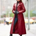 thumbnail image 1 of BLTIBY Womens Faux Leather Trench Coat Solid Color Fashion Zip Up Motocycle Long Jacket Windbreaker Slim Fit Autumn Winter OverCoat Wine L, 1 of 5