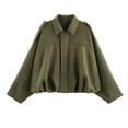 thumbnail image 1 of BLTIBY Womens Faux Suede Bomber Jacket Oversized Zip Up Batwing Sleeve Pleated Pilot Coat Casual Fashion Fall Cropped Outerwear Army Green M, 1 of 4