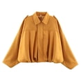 thumbnail image 1 of BLTIBY Womens Faux Suede Bomber Jacket Oversized Zip Up Batwing Sleeve Pleated Pilot Coat Casual Fashion Fall Cropped Outerwear Yellow M, 1 of 7
