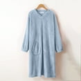 thumbnail image 1 of BLTIBY Womens Fleece Robe Plush Long Sleeve V Neck Bathrobe with Pockets Warm Soft Pullover Bathrobes Fashion Comfortable Blue L, 1 of 7