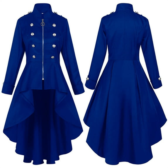 BLTIBY Womens Gothic Vintage Trench Jacket Winter Fall Solid Colour Button Steampunk Victorian Swallow Tail Fashion Y2K Long Sleeve Coat Blue XL