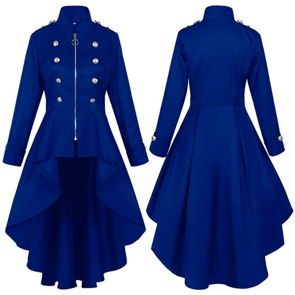 BLTIBY Womens Gothic Vintage Trench Jacket Winter Fall Solid Colour Button Steampunk Victorian Swallow Tail Fashion Y2K Long Sleeve Coat Blue XXL