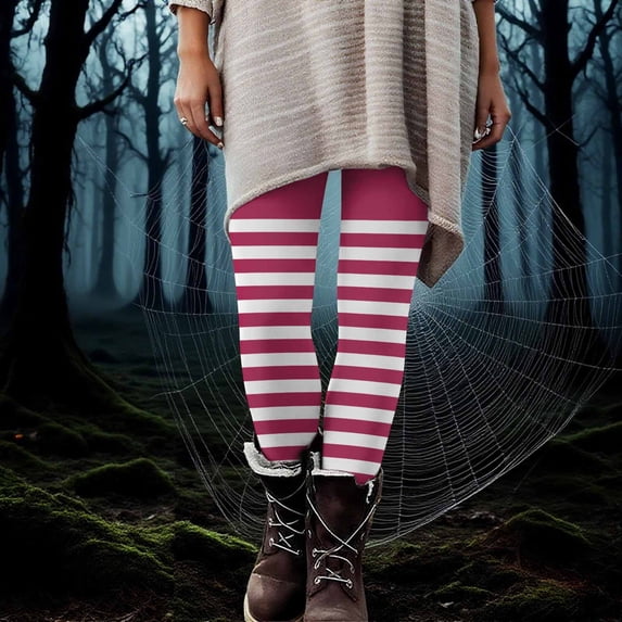 BLTIBY Womens Halloween Legging High Waist Stretch Striped Printed Halloween Costume Tights Casual Fashion Bottom Yoga Pants Hot Pink S