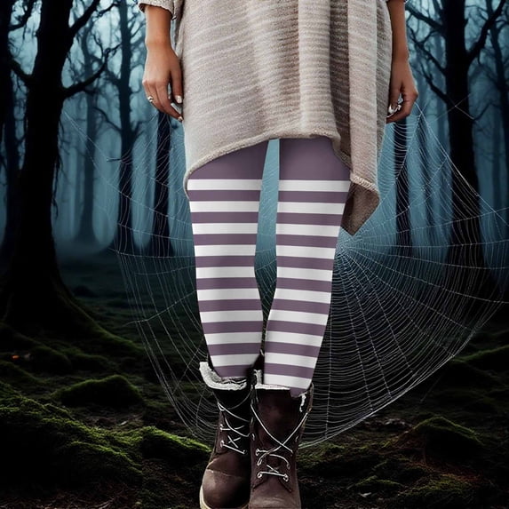 BLTIBY Womens Halloween Legging High Waist Stretch Striped Printed Halloween Costume Tights Casual Fashion Bottom Yoga Pants Multicolor S