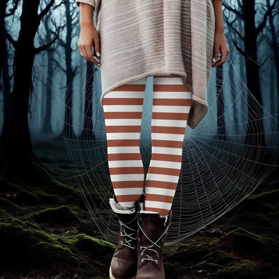 BLTIBY Womens Halloween Legging High Waist Stretch Striped Printed Halloween Costume Tights Fashion Casual Bottom Pants Watermelon Red L