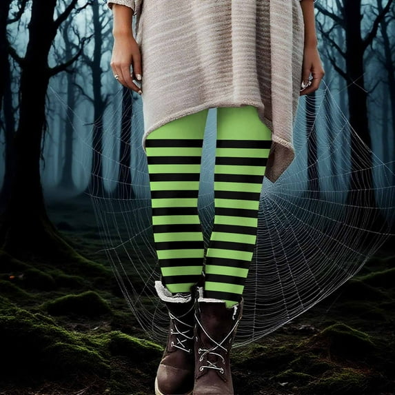 BLTIBY Womens Halloween Legging High Waist Stretch Striped Printed Halloween Costume Tights Fashion Casual Bottom Yoga Pants Mint Green XL
