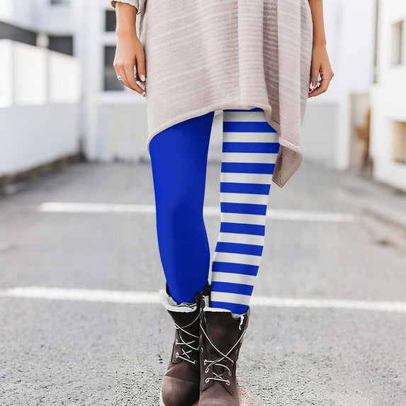 BLTIBY Womens Halloween Legging High Waist Stretch Striped Printed Tights Fashion Casual Bottom Pants Halloween Costume Blue 3XL