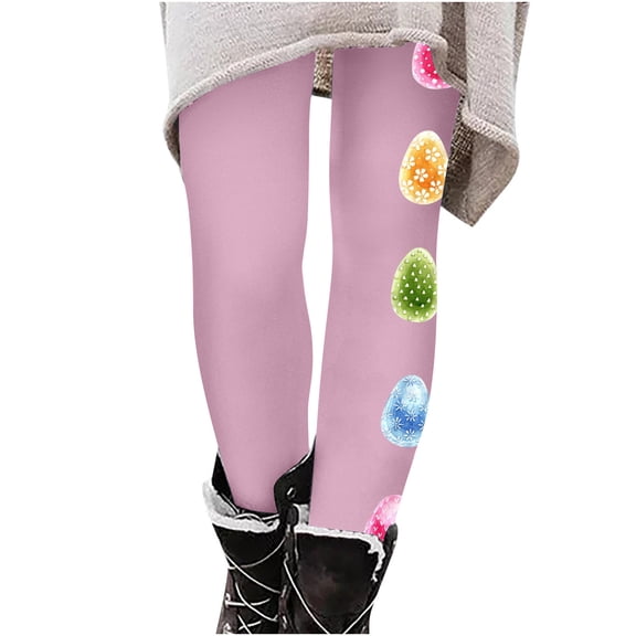 BLTIBY Womens High Waist Easter Leggings Spring Fall Workout Gym Printed Tummy Control Yoga Pants Casual Fashion Trousers Pink M