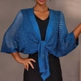 thumbnail image 1 of BLTIBY Womens Hollow Out Cover Up Short Knit Cardigan Shawl Wrap Front Batwing Sleeve Sun Protection Cover ups Blue Free Size, 1 of 5