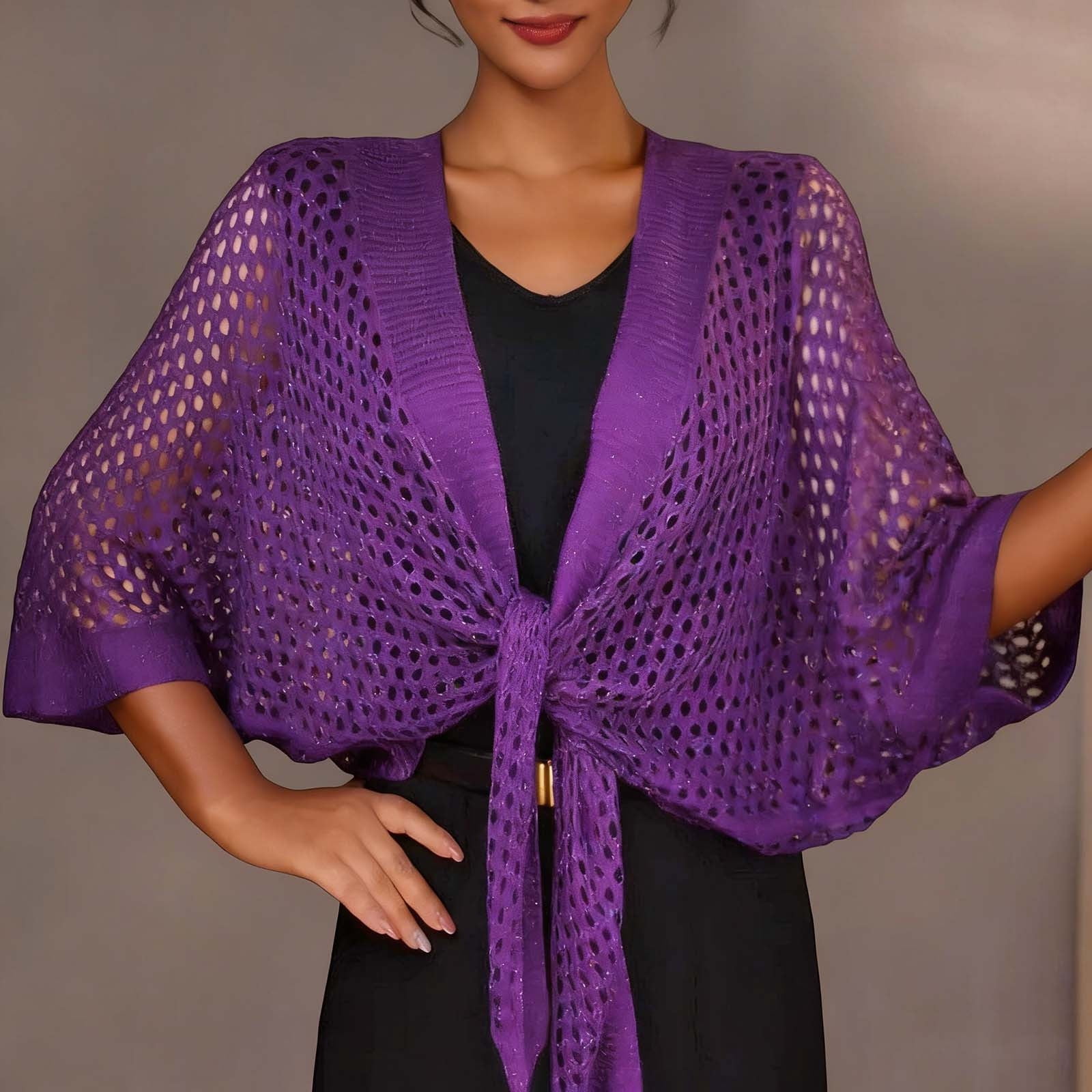 BLTIBY Womens Hollow Out Cover Up Short Knit Cardigan Shawl Wrap Front ...