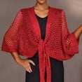 thumbnail image 1 of BLTIBY Womens Hollow Out Cover Up Short Knit Cardigan Shawl Wrap Front Batwing Sleeve Sun Protection Cover ups Red Free Size, 1 of 5