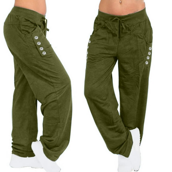 BLTIBY Womens Joggers Pants Solid Color Drawstring Lightweight Running Sweatpants with Pockets Ladies Autumn Winter Yoga Sports Loose Casual Long Trousers Army Green 4XL