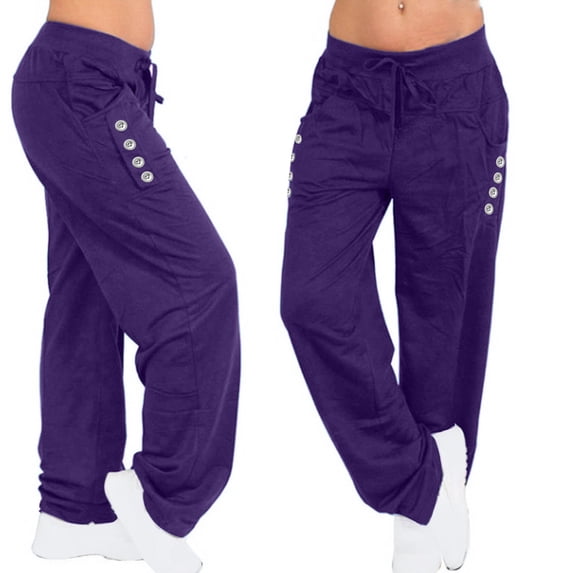 BLTIBY Womens Joggers Pants Solid Color Drawstring Lightweight Running Sweatpants with Pockets Ladies Autumn Winter Yoga Sports Loose Casual Long Trousers Purple 3XL