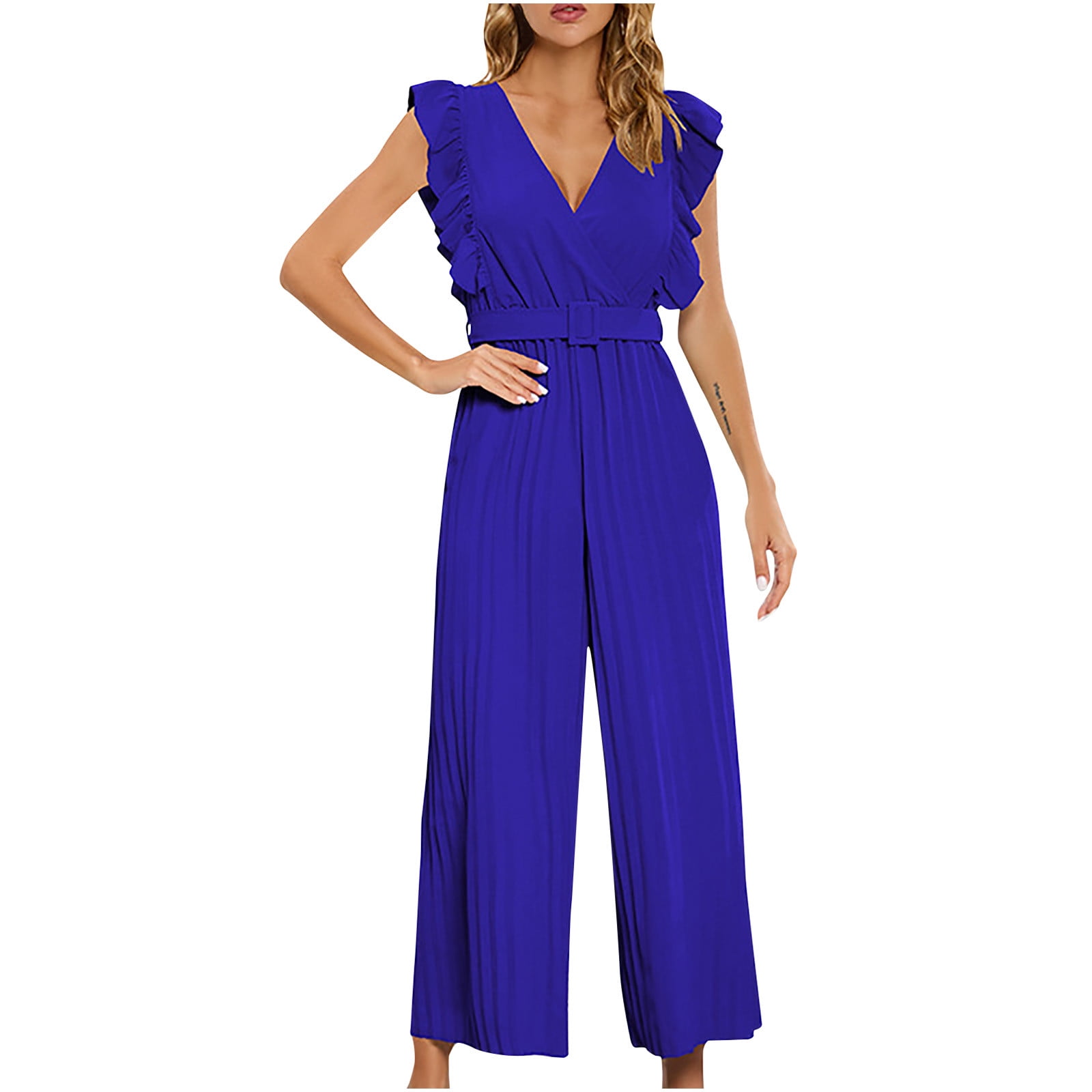 Happy Sailed Jumpsuits For Women Crewneck Sleeveless Jumpsuits High Waist Wide Leg
