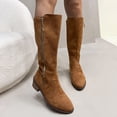 thumbnail image 1 of BLTIBY Womens Knee High Boots Pointed Toe Flock Fall Winter Boots Chunky Heel Shoes Tall Fall Side Zipper Brown 40, 1 of 8