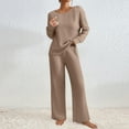 thumbnail image 1 of BLTIBY Womens Knit Pinstripe Pajamas Set Winter Textured Pullover Top and Wide Leg Pants Warm Loungewear Sleepwear Khaki XL, 1 of 7