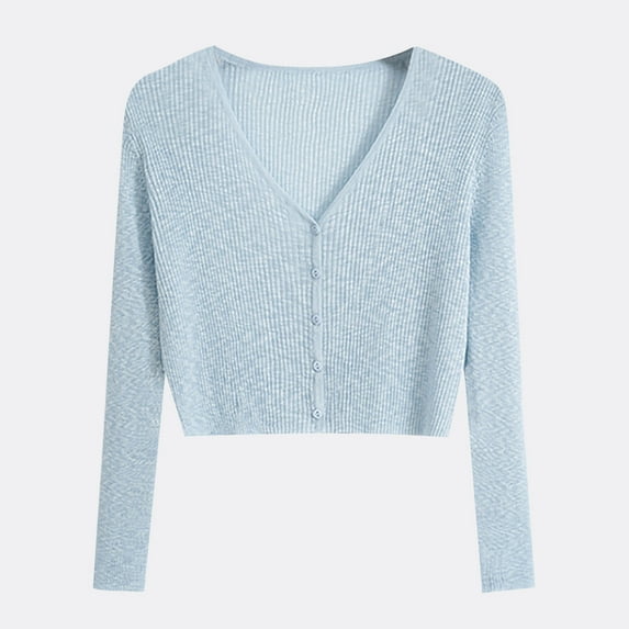 BLTIBY Womens Long Sleeve Button Shirts Spring Fall V Neck Tops Casual Fashion Comfortable Pullover Blouse Blue Free Size