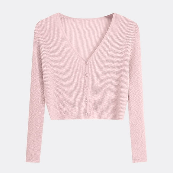 BLTIBY Womens Long Sleeve Button Shirts Spring Fall V Neck Tops Casual Fashion Comfortable Pullover Blouse Pink Free Size