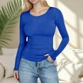 thumbnail image 1 of BLTIBY Womens Long Sleeve Crewneck Ribbed Tops Slim Fitted Stretch Casual Basic T-Shirts Blouse ghtweight Base Layer Undershirt Blue XXL, 1 of 7