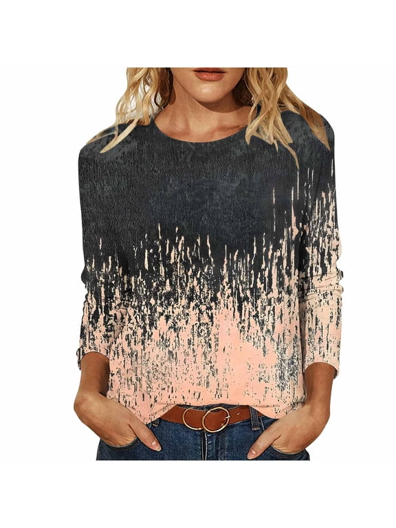 Womens Long Sleeve Fall Winter Shirts Plus Size Print Crewneck Casual Pullover Tunic Tops Fashion Lightweight Blouse Khaki 2 3XL