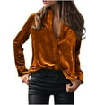 thumbnail image 1 of BLTIBY Womens Long Sleeve Shirt Fall Solid Color Velvet Single Breasted Button Blouse Fashion Lightweight Casual Loose Tops Orange S, 1 of 8