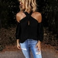 thumbnail image 1 of BLTIBY Womens Long Sleeve Shirts Fall Spring Solid Color Round Neck Off Shoulder Top Fashion Comfy Casual Loose Pullover Blouse Black XXL, 1 of 6