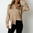 thumbnail image 1 of BLTIBY Womens Long Sleeve Shirts Spring Fall Lapel Solid Color Button Up Top Casual Fashion Lightweight Blouse Brown XL, 1 of 6